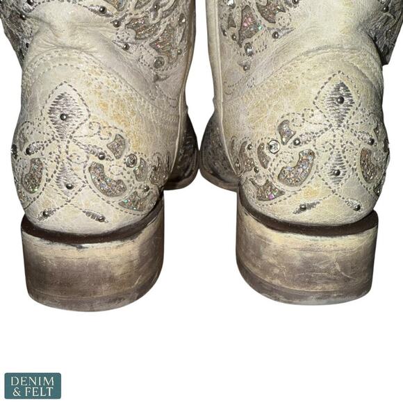 Corral A3397 White Glittered Inlay Crystals Wedding Cowboy Western Boots 6.5 M - Picture 12 of 16
